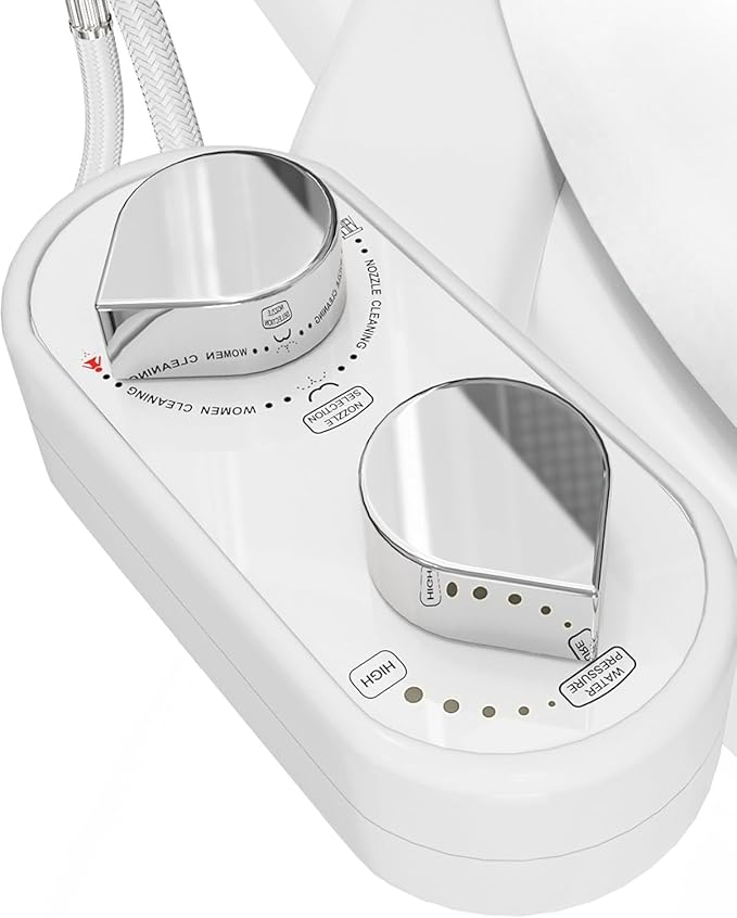 CLEAR REAR Bidet Attachment for Toilet Seat - Non-Electric, Self-Cleaning Dual Nozzle, Adjustable Water Pressure, Rear & Feminine Wash, Toilet Bidet Hygienic Bathroom Upgrade (White)