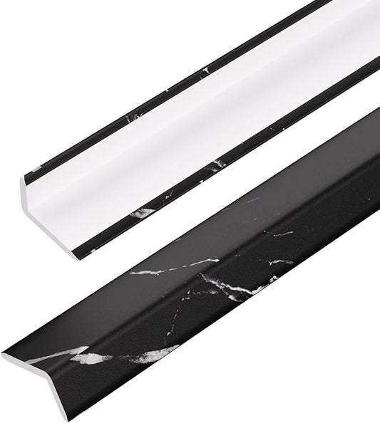 OUZUGIE 8-Pack 57 Inches, WPC Slat Wall Panel Trim,Corner Guard for Low Grille (Black Marble-1)
