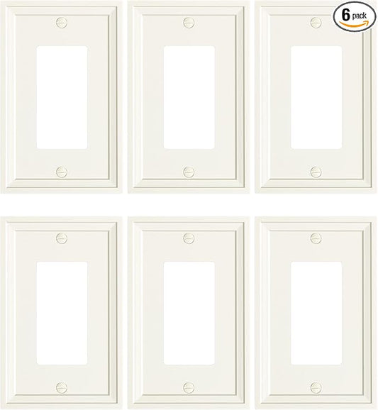 6-Pack Decorator Outlet Cover Plate, Light Almond Modern Decorative Switch Plates and Outlet Covers, Natural Bamboo Fiber Wall Plates for Electrical Outlets
