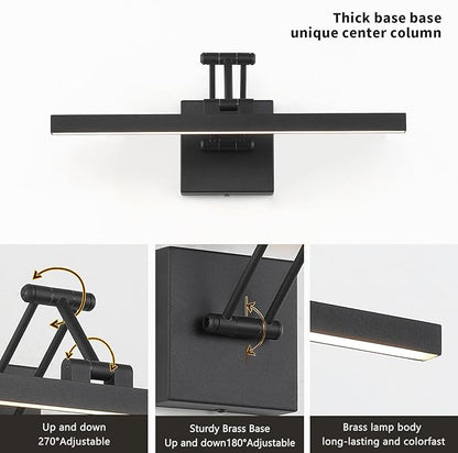 Hard-Wired Picture Light Dimmable LED Picture Lights for Paintings 15.7" Inch Black Metal Body Wall Pictures with Adjustable Swing Arm Art Display Lamps 7W 3000K Warm White Book Light