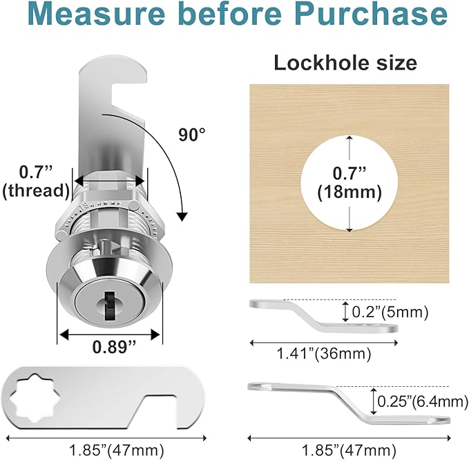 Cam Locks Keyed Alike, 3/4" Cabinet Locks with Keys Secure Files Drawers RV Storage Locks Replacement Set, Zinc Alloy (3/4 Inch 2Pcs)