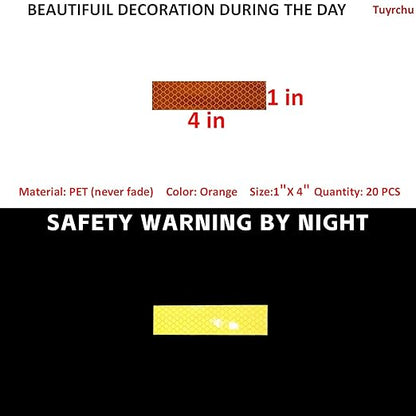 Non Fading Orange Reflective Stickers 1 inch X 4 inch, Outdoor Waterproof High Visibility Warning Safety Adhesive Reflector Tape (20 Pcs)