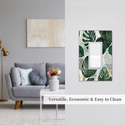 Decorative Outlet Covers Boho Tropical Leaves 1 Gang Single Rocker Light Switch Cover Plate Wall Plates GFCI Faceplate for Bedroom Bathroom Decor