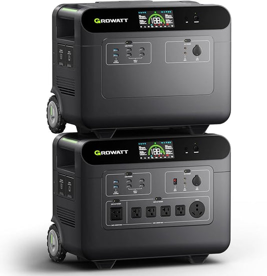 GROWATT HELIOS 3600 Portable Power Station and BP3600 Expansion Battery,7372Wh LiFePO4 Batteries 120V/240V 3600W AC Outpu Solar Generator for Home Backup, RVs, Power Outages, and Outdoor Camping