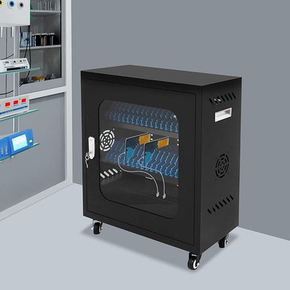 40-Port Mobile Phone Charging Station Cart - Heavy Duty Charging Cabinet for Schools & Offices, 400W Rechargeable Cellphone Locker Storage Lockable Tempered Glass Door & Wheels (Black)