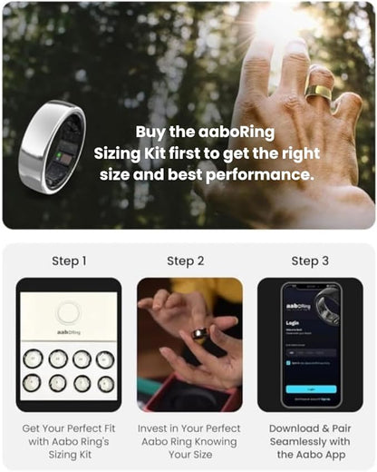 aabo aaboRing Smart Ring, Men, Women, Track Heart Rate, Fitness, Activity, Sleep Stress Monitoring, Step Count, Up to 7 Days of Battery Life, Titanium, No App Subscription, Gold 10