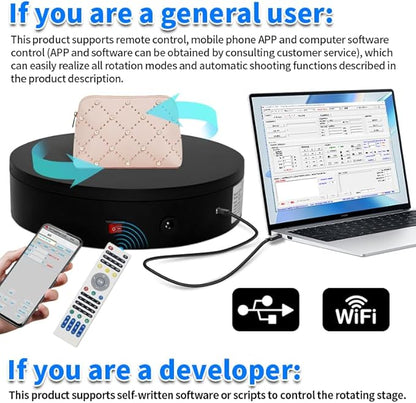 Programmable Motorized Electric Photography Turntable Rotating Platform Rotating Display Stand Secondary Development Motorized Electric Lazy Susan for 3D Scaner or Photography with USB/Wi-Fi