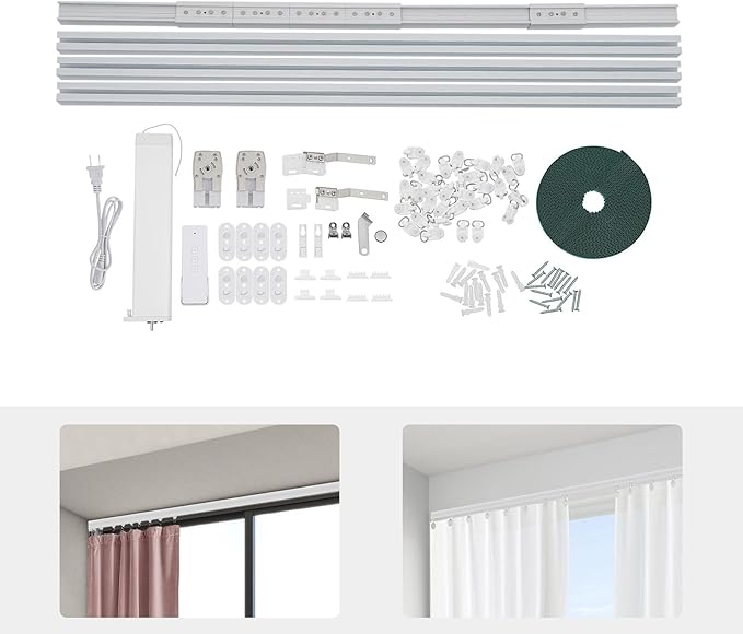 Smart Curtains Track, Automatic Curtain Opener, Electric Curtains with Remote, Motorized Motor, Adjustable Track Length,Remote & App Control, Ceiling or Wall Mounted