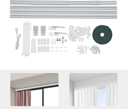 Smart Curtains Track, Automatic Curtain Opener, Electric Curtains with Remote, Motorized Motor, Adjustable Track Length,Remote & App Control, Ceiling or Wall Mounted