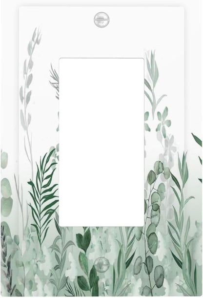 Watercolor Green Leaf Rustic Plant Eucalyptus Flowers Decorative Outlet Covers 1 Gang Single Rocker Light Switch Cover Plate Wall Plates GFCI Faceplate for Bed Room Living Room Decor