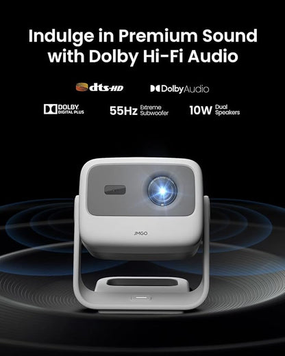 JMGO N1S 4K Smart Portable Projector, Triple Laser, 1100 ISO Lumens, Gimbal Instant Auto Focus, Google TV, Netflix, 110% BT.2020, HDR10, 10W Dolby Audio, Blu-ray 3D, 200" for Home, Outdoor, Gaming