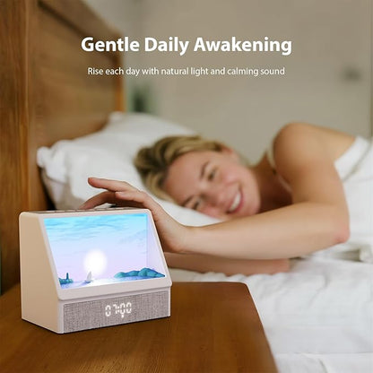 Sunrise Alarm Clock with Wireless Speaker Sleep Sounds, Smart Wake Up Light for Natural Sunrise Sunset Simulation, Bedside Lamp with White Noise for Better Sleep, Ideal Gift