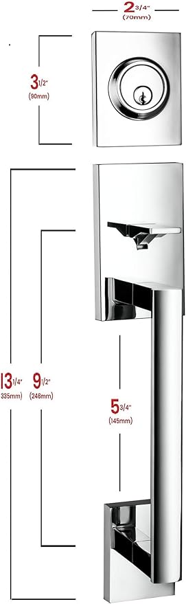 Berlin Modisch HandleSet Front Door Entry Handle and Deadbolt Lock Set Slim Square Single Cylinder Deadbolt and Lever Reversible for Right & Left Sided Doors Heavy Duty – Polished Chrome Finish