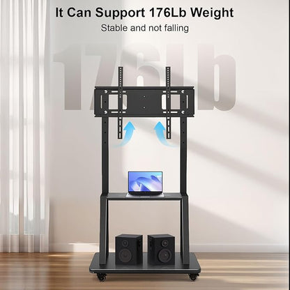 Smart Board Stand with Wheels,Height Adjustable Mobile Rolling Stand for Classroom & Office, Holds up to 300lbs, Whiteboard Portable Cart on Wheels (for 43-65 Inch Smart Board)