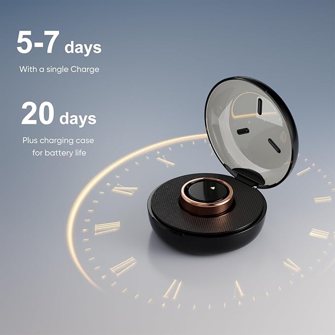 Smart Ring for Women Men- Sleep/Fitness/Stress/Heart Rate Tracker- Menstrual Records - 5 Days Battery Life - Wireless Charging - No APP Subscription - iOS & Android Compatible(Rosegold,Size 7)