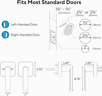 ULTRALOQ Passage Lever Door Handle, Reversible Black Front Door Handle No Lock for Interior or Exterior Door, Closet, Hallway, Adjustable Latch Backset, IP65 Waterproof, Matte Black
