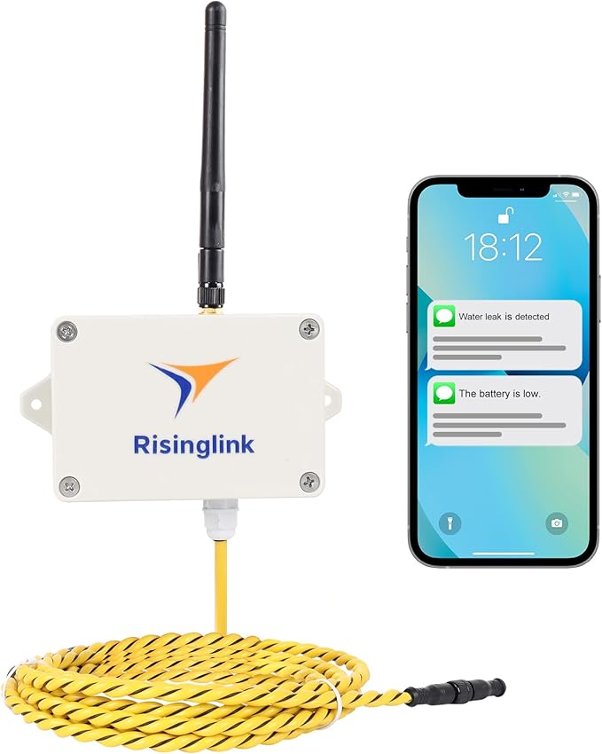 Smart Water Leak Detector, Zone Water Detector, WiFi-Enabled with 6.5 ft Sensing Cable, Real-Time Notifications via Text Message, Email, and Audio, Battery Powered