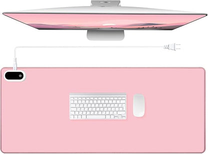 Konohan Heated Large Desk Mat PU Leather Warm Mouse Pad with 5 Heating Level & 4 Hour Auto Shut-Off Heating Keyboard Pad Warmer Gaming Mice Mat Only Supports 110v(Pink Color,35.4"x 14.2")