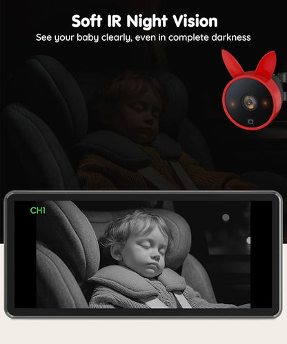 Babyvue BV3 PRO Baby Car Camera for 2 Kids - 7.2" Large HD Display Dual Channel Baby Monitor, 1080P IR Night Vision Car Seat Camera, Easy Install Rear-Facing View – Ideal for Kids and Pet Safety