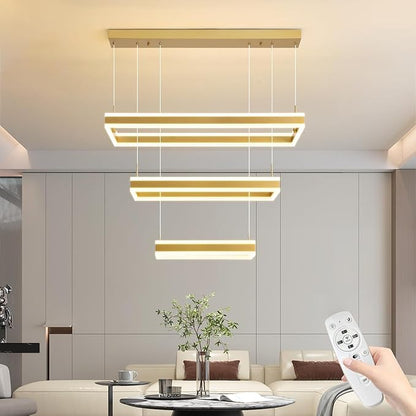 Modern Ceiling Pendant Light, LED Chandelier with Remote Control Dimmable 3 Color Mode & Brightness, Anti-Flicker Pendant Lights Kitchen Island Light Fixture for Dining Room Living Room