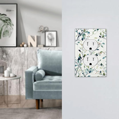 Decorative Outlet Covers Rustic Eucalyptus Leaf Geen Sage Leaves 1 Gang Duplex Light Switch Cover Plate Unique Wall Plates for Electrical Outlets Switch Plate Covers for Bedroom Home Decor
