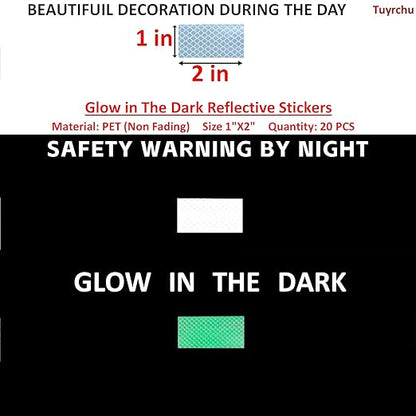 Glow in The Dark Reflective Stickers 1 inch X 2 inch for Bikes, Outdoor Waterproof High Visibility Reflector (20 Pcs)
