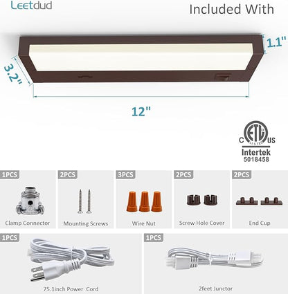 LED Under Cabinet Lighting Hardwired or Plug in, 12 Inch 6W, Dimmable 5 Color 2700K/3000K/3500K/4000K/5000K, Linkable Eyes Care Design Counter Lights for Kitchen, Sink, ETL Listed, Bronze