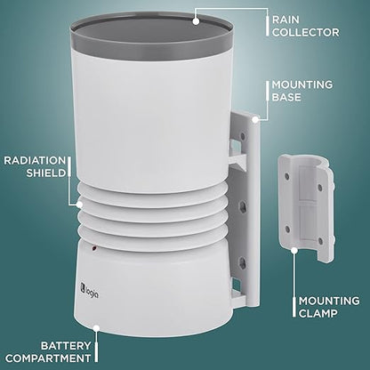 Logia 3-in-1 Rain Gauge Weather Station with Temperature & Humidity, Indoor/Outdoor Weather Monitoring System, Wireless Display Console with History, Alarms and Alerts