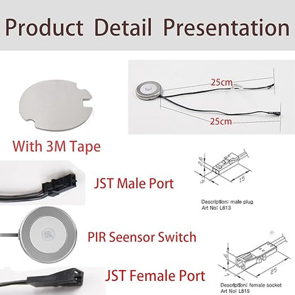 VST Motion Sensor Light Switch, IR Sensor, Led Light Automatic Door Switch for Closet Light Under Cabinets Counters Wardrobes with 12V JST Male and Female Connector (DC 12/24V)