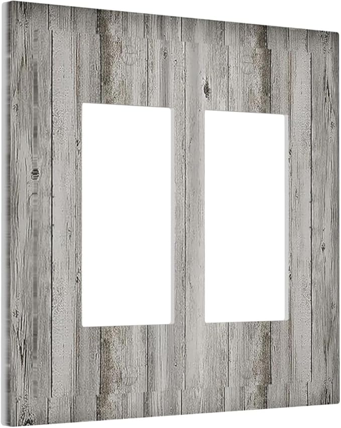 Decorative Outlet Covers Farmhouse Rustic Grey Barn Door Wood 2 Gang Double GFCI Rocker Electrical Wall Panels Light Switch Cover Plate for Bedroom Cabin Decor