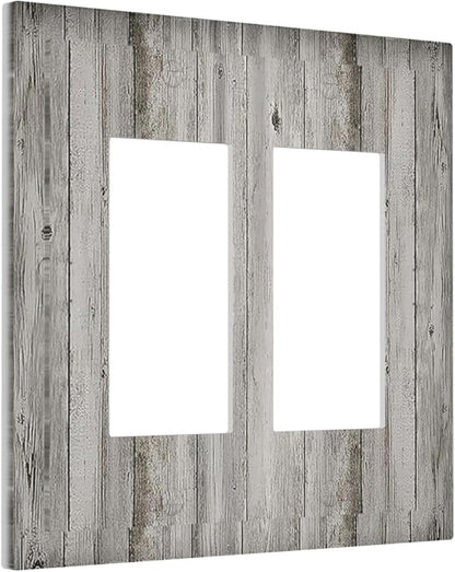 Decorative Outlet Covers Farmhouse Rustic Grey Barn Door Wood 2 Gang Double GFCI Rocker Electrical Wall Panels Light Switch Cover Plate for Bedroom Cabin Decor
