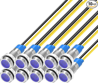 10pcs 6mm LED Metal Indicator Light 110V-220VAC Waterproof Signal Lamp (Blue)