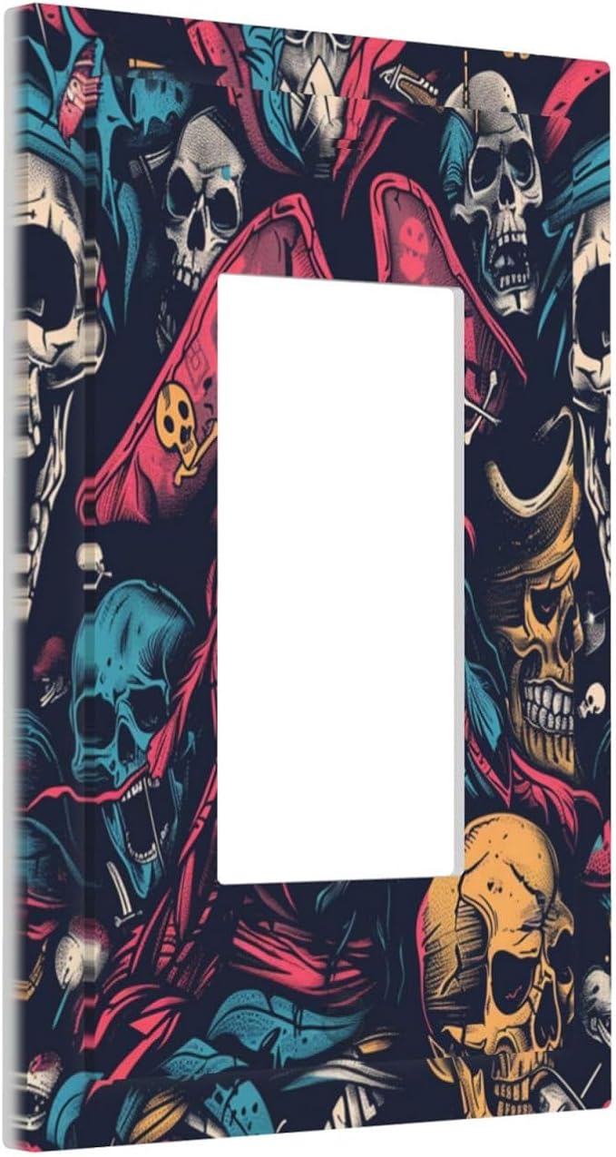 Decorative Outlet Covers Pirate Colourful Skeleton Red Hat 1 Gang Single Rocker Light Switch Cover Plate Wall Plates Gfci Faceplate For Farmhouse Cabin Decor