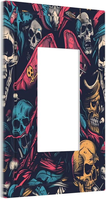 Decorative Outlet Covers Pirate Colourful Skeleton Red Hat 1 Gang Single Rocker Light Switch Cover Plate Wall Plates Gfci Faceplate For Farmhouse Cabin Decor