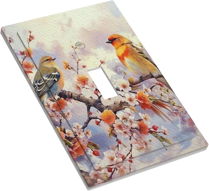 Birds Sitting on Flowers Tree Branch Light Switch Covers 1 Gang Single Toggle Wall Plate Decorative Switchcover Electrical Switchplate for Farmhouse Living Decor