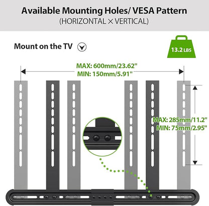 USX MOUNT Universal Soundbar Mount, Sound Bar TV Bracket for Soundbar with Speaker, Fits 2 Installation Options, Removable No-Slip Base Holder Extends 3.46”-6.06”