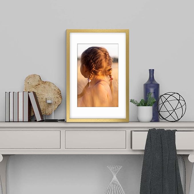 Golden State Art, 16X24 Picture Frame with Mat for 12X18 - High Definition Glass Wall Mounting Horizontal Vertical Display (Gold, 1 Pack)