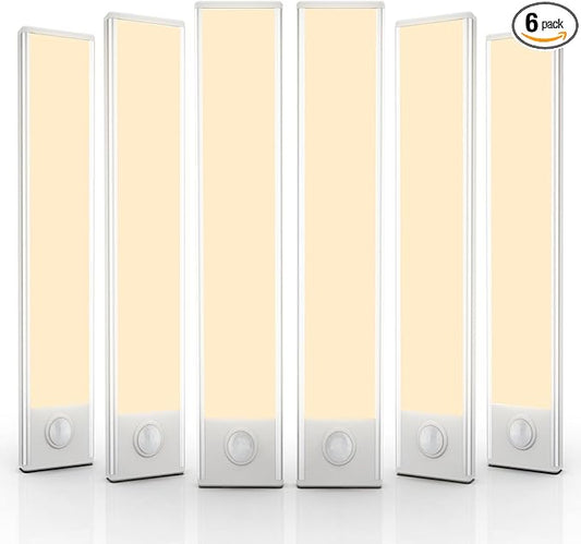 6 Pack Under Cabinet Lighting Wireless, 50 LED Rechargeable Battery Motion Sensor Light Indoor, Stick On Magnetic Closet Lights, Under Counter Lights for Kitchen, Stairs, Warm 12 in