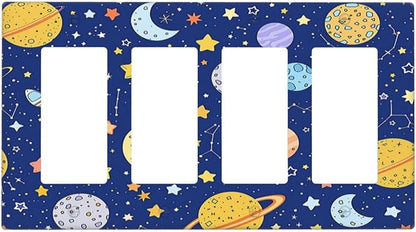 Stars Starry Night Sun Moon Planet Constellations Wallplates 4 Gang Quad Rocker Decorative Light Switch Covers Electrical GFCI Faceplate Switch Plate for Bedroom Bathroom Decor