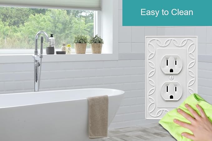 Single Duplex Outlet Cover Plate, 4-Pack White NovaBloom Metal Wall Plate 1 Gang, Light Switch Cover, for Receptacle Light Switch, Switch Cover Decorative Wallplate, Durable