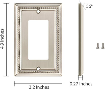 Henne Bery Sunken Pearls Heavy Duty Decorative Wall Plate Switch Plate Outlet Cover (Single Decorator, 3 Pack, Satin Nickel)