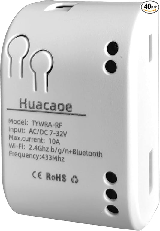 1 Channel Smart WiFi Dry Contact Relay Module | USB 5V/DC 7-32V | Momentary/Inching Self-Locking Relay | Tuya App/Alexa/Google Home Remote Control | White