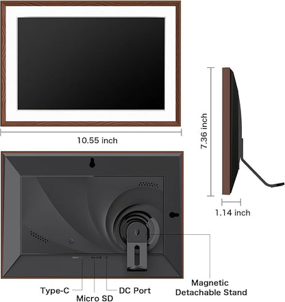 Digital Picture Frame, 10.1'' Frameo Digital Frame Wifi, 1280*800 HD Touch Screen, 32GB Memory, Wall Mountable Digital Photo Frame, Auto-Rotate, Share Instantly, Wedding, Birthday Gifts for Mom, Brown