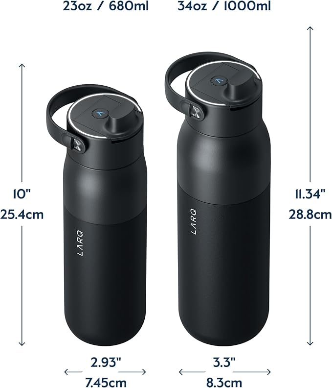 LARQ Bottle PureVis 2 - UV Water Purifier with Self-Cleaning, App Hydration Tracking, Filter Straw, Detachable Handle, Double-Wall Insulated