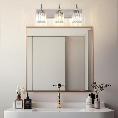 Ralbay Brushed Nickel Vanity Light for Bathroom Crystal 3-Light Modern Crystal Bathroom Light Fixtures