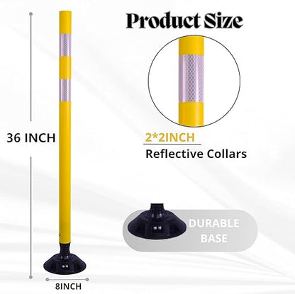 BESEA 8 Pack 36 Inch Traffic Delineator Posts with Reflective Collars Yellow Road Cones,Yellow Durable Flexible Safety Cones for Construction, Parking Lot, and Roadway Use