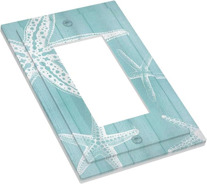 Decorative Outlet Covers Starfish Teal Wood Board Nautical 1 Gang Rocker Light Switch Cover Plate Single Wall Plates for Electrical Outlets Switch Plate Covers Faceplate for Bedroom Home Decor