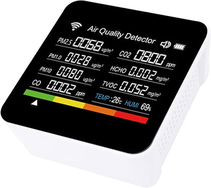 Pissente Smart Air Quality Detector, 14 in 1 Indoor Air Quality Meter with PM2.5 VOCs Temperature Humidity Sensor for Home Office Travel, Tuya Smart APP Connection