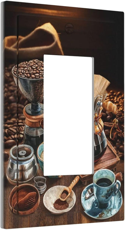 Decorative Outlet Covers Retro Coffee Maker Beans Cup 1 Gang Single Decora GFCI Device Light Switch Covers Plate 1 Rocker Wall Plate Jumbo Faceplate for Kirchen Decor