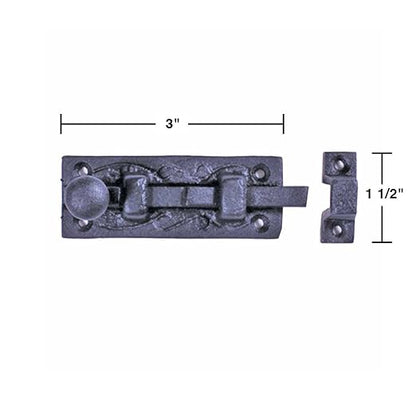 Renovators Supply Manufacturing Slide Bolt Latch 3 in. Black Wrought Iron Ball Tip Style Slide Bolt with Mounting Hardware Pack of 2